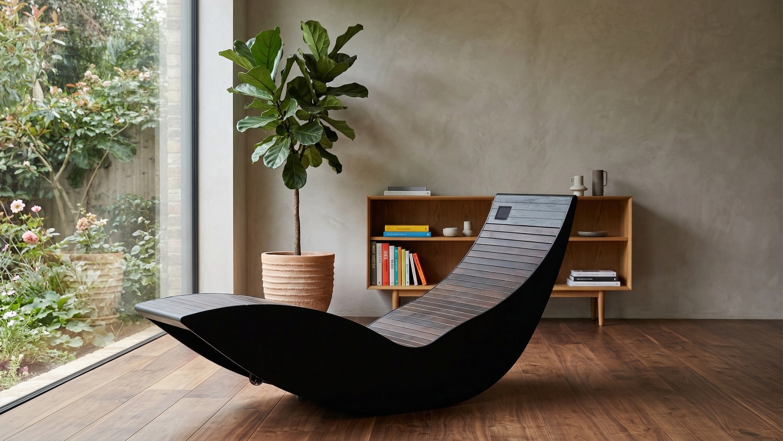 Leżanka terapeutyczna NIRE Art — widok boczny, linie rzeźbiarskie