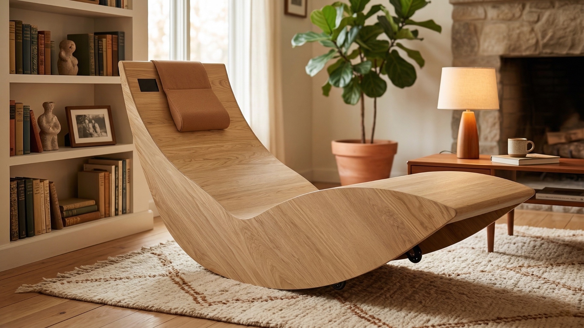 Leżanka NIRE Premium — zbliżenie na podłokietnik z drewna